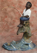 Child Fishing on Wave